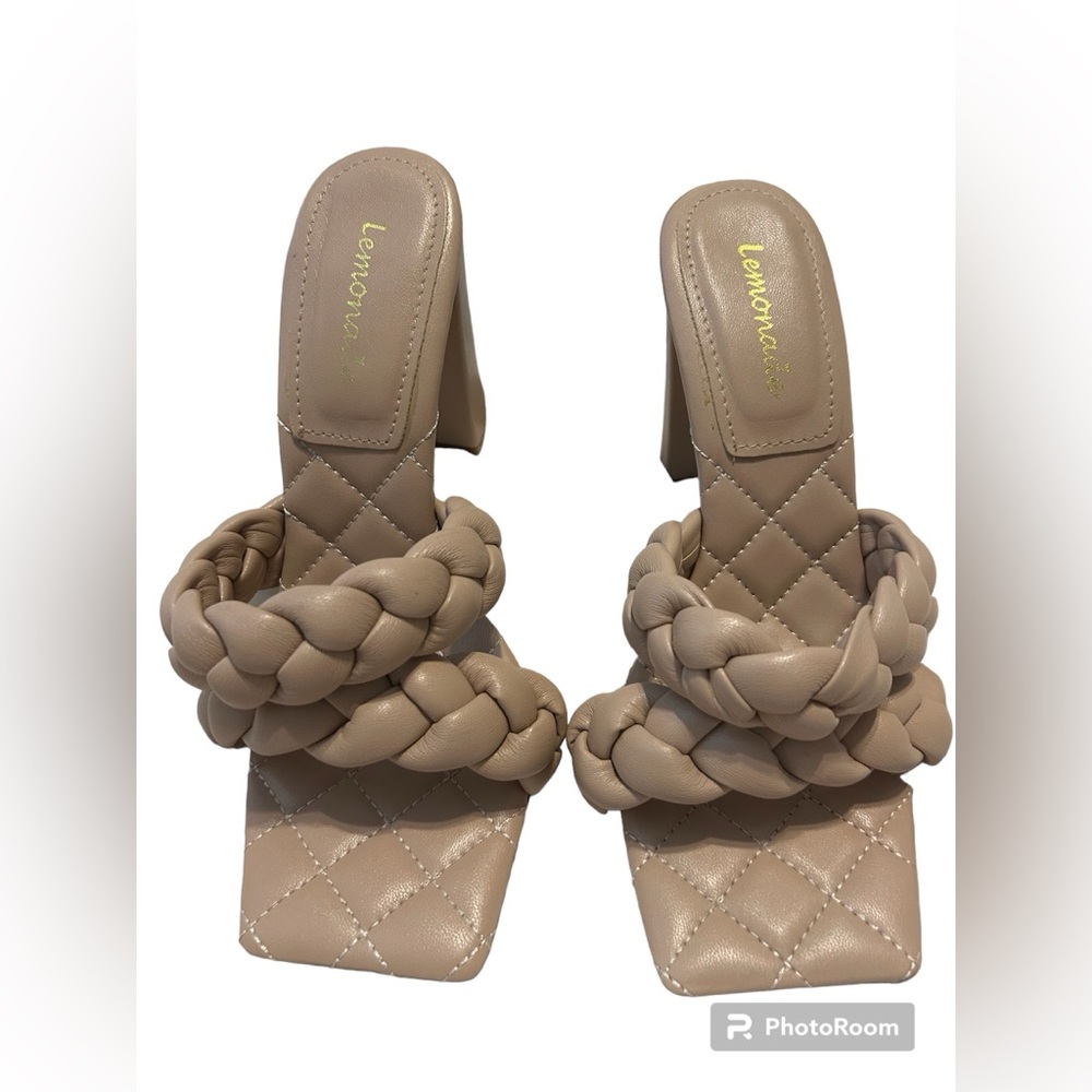 Lemonade beige nude braided block sandals heels size 7.5